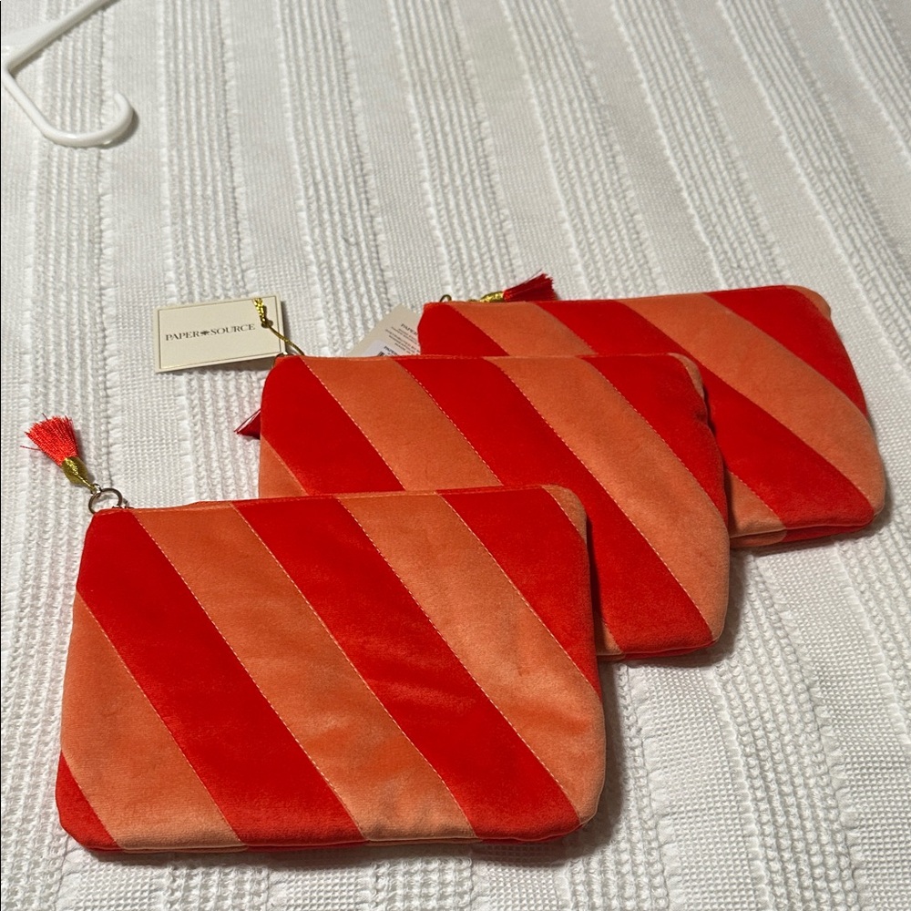 NWT Paper Source 3 Red and Orange Striped Clutches